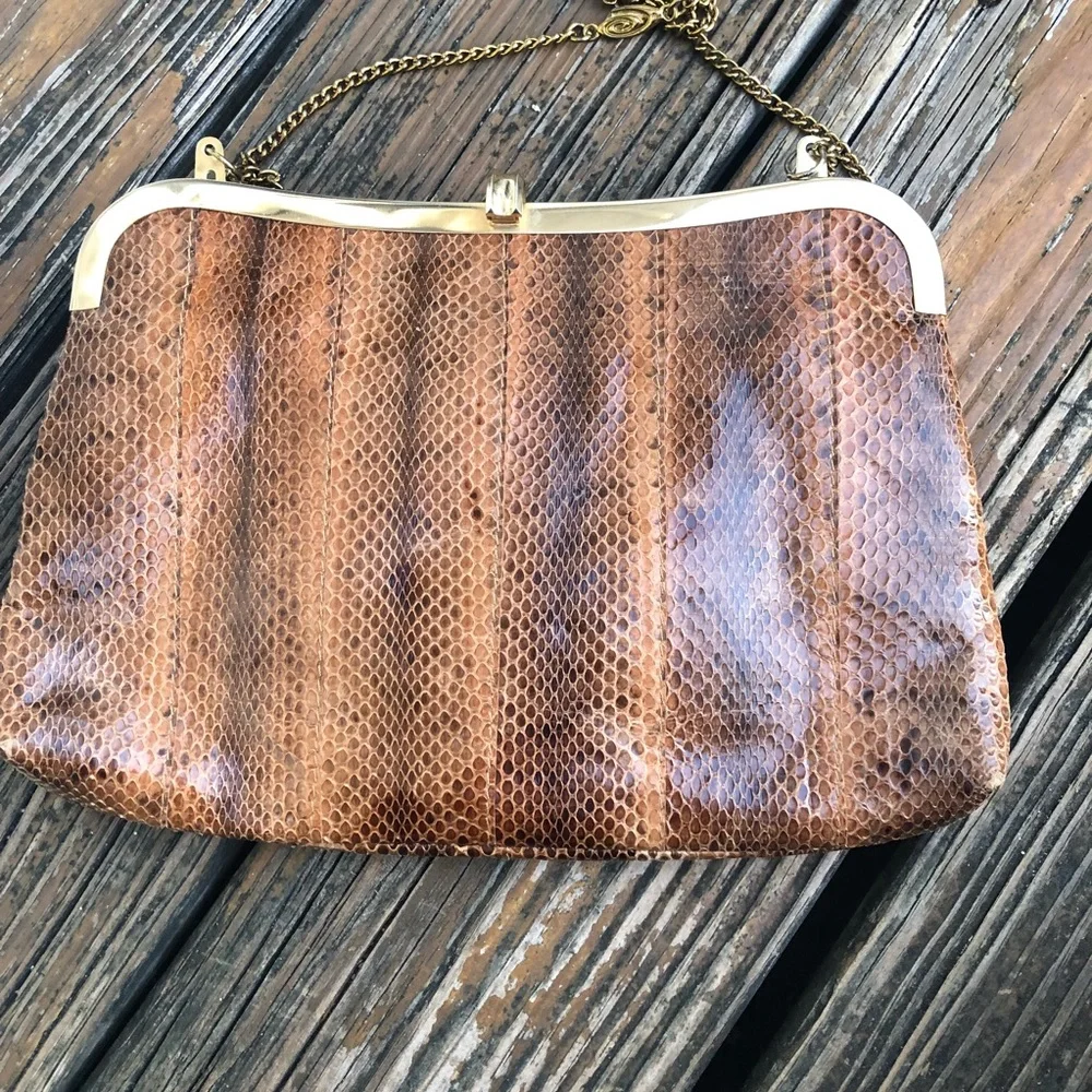 E Steve Brown Leather Reptile Snake Snakeskin Purse Clutch Bag Vintage 70s 80s